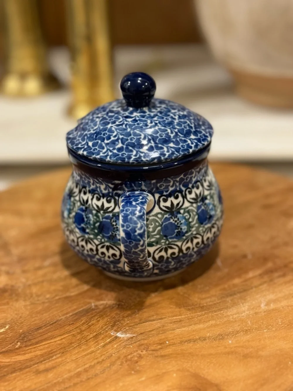 Hand Made in Poland Polish Pottery/ Sugar Bowl, 7 oz -
